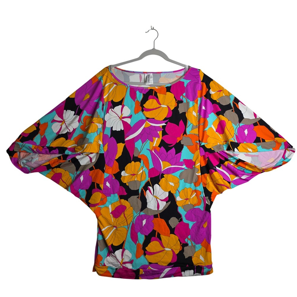 Trina Turk Women's Large Butterfly Sleeve Floral Print‎ Blouse Top Bright Tunic